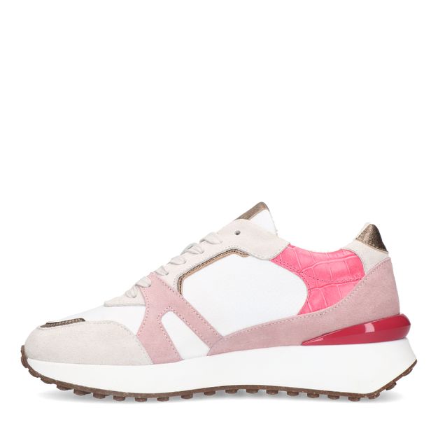 Witte leren sneakers met roze details