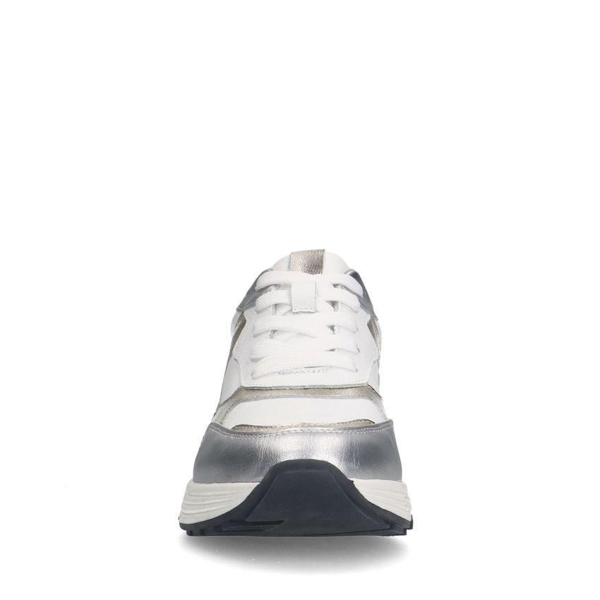 Zilveren leren sneakers met witte details