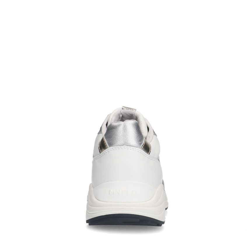 Silberfarbene Ledersneaker mit weißen Details