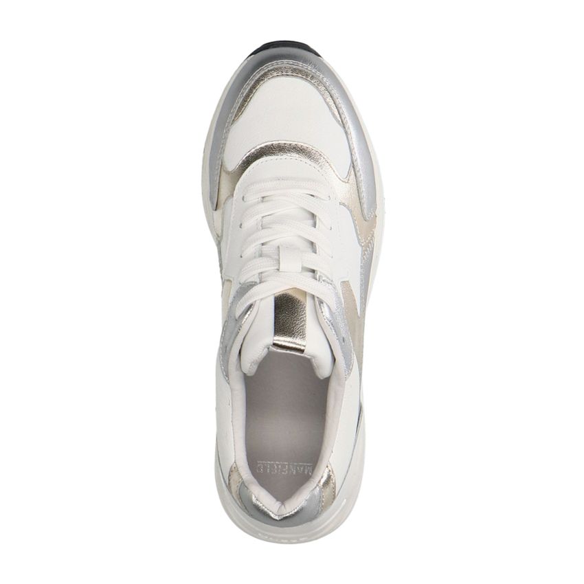 Zilveren leren sneakers met witte details