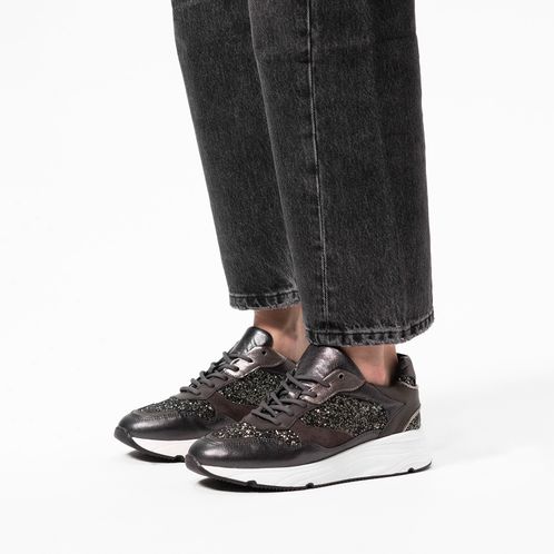 Zwarte leren sneaker met glitters