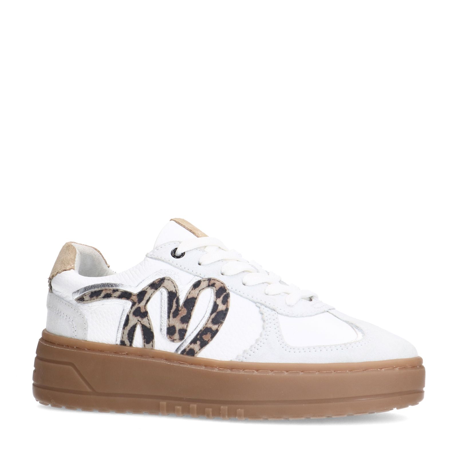 Witte leren sneakers met leopard details