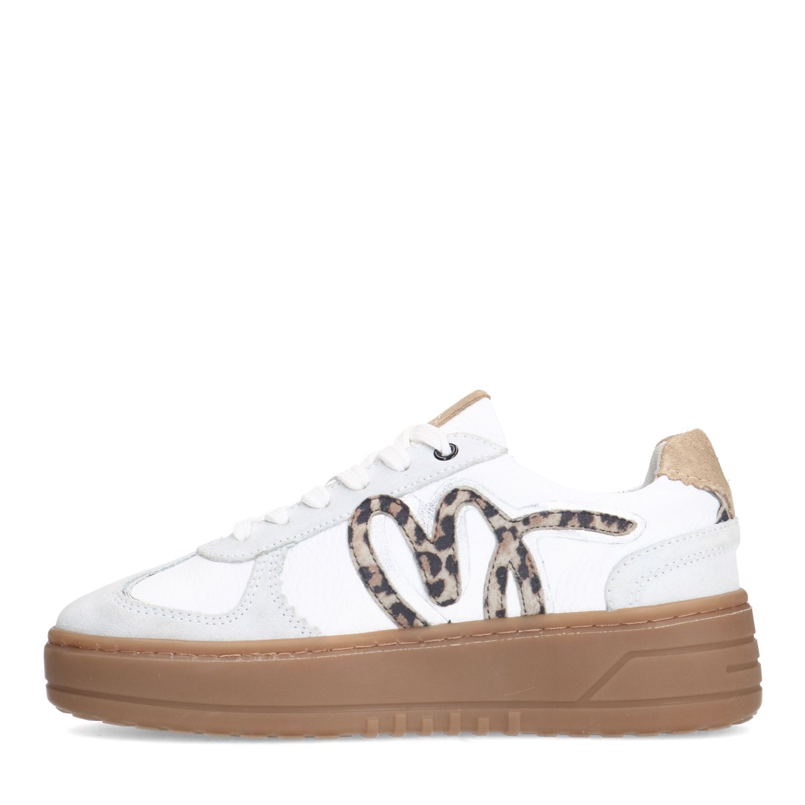 Witte leren sneakers met leopard details