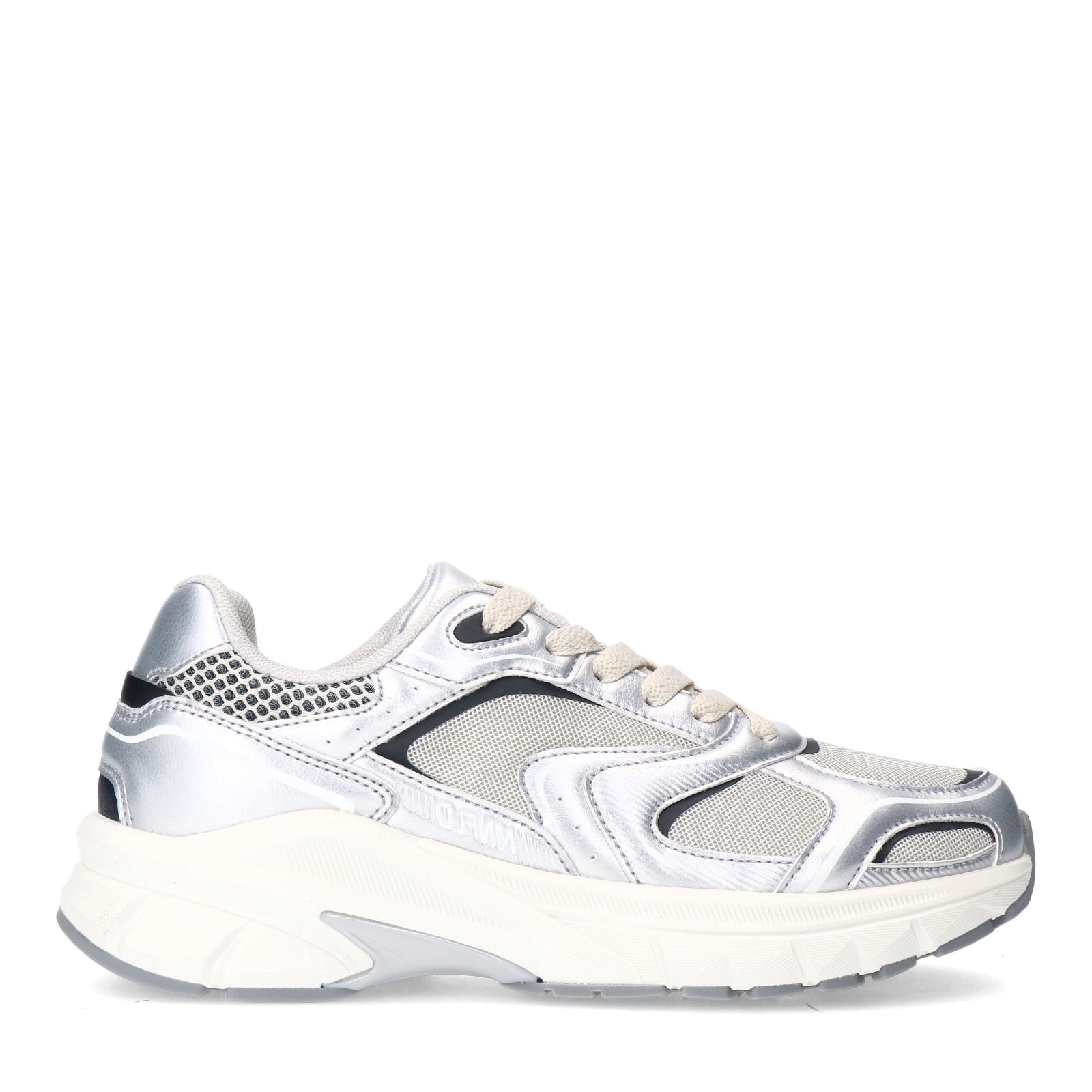 Silberfarbene Sneaker mit Mesh-Details