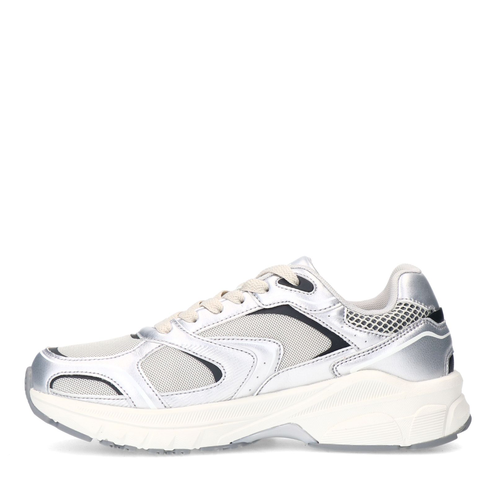 Silberfarbene Sneaker mit Mesh-Details