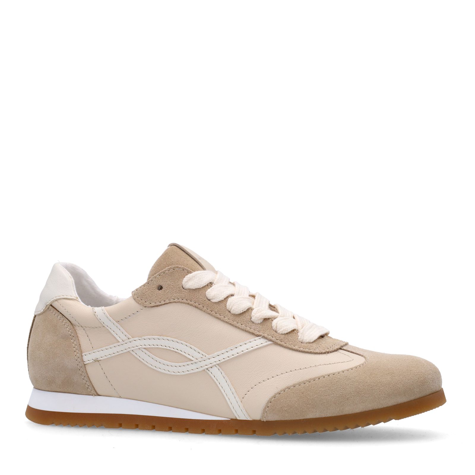 Witte crème leren sneakers met beige suéde details