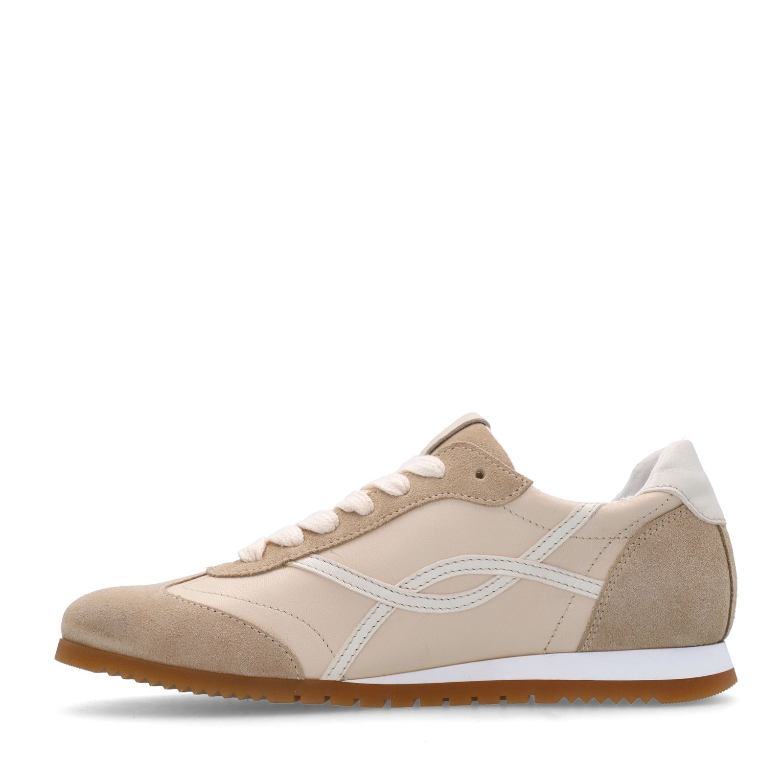 Witte crème leren sneakers met beige suéde details