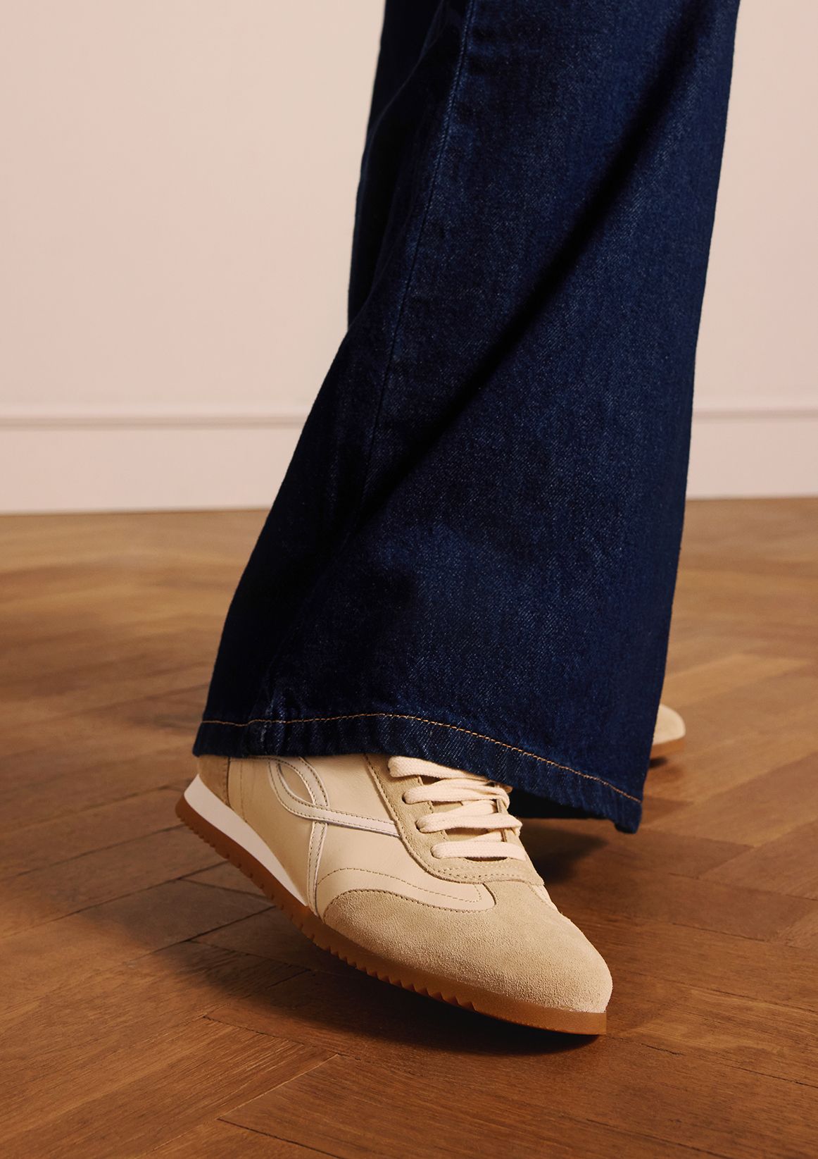 Witte crème leren sneakers met beige suéde details