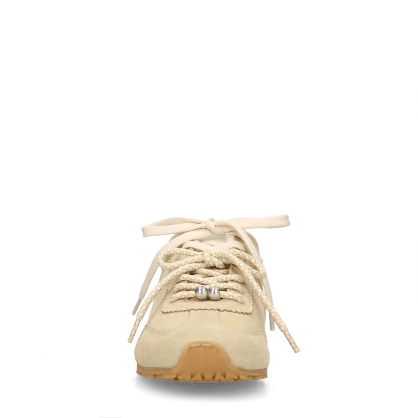 Beige suède sneakers met dubbele vetersluiting