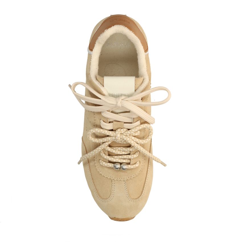 Beige suède sneakers met dubbele vetersluiting