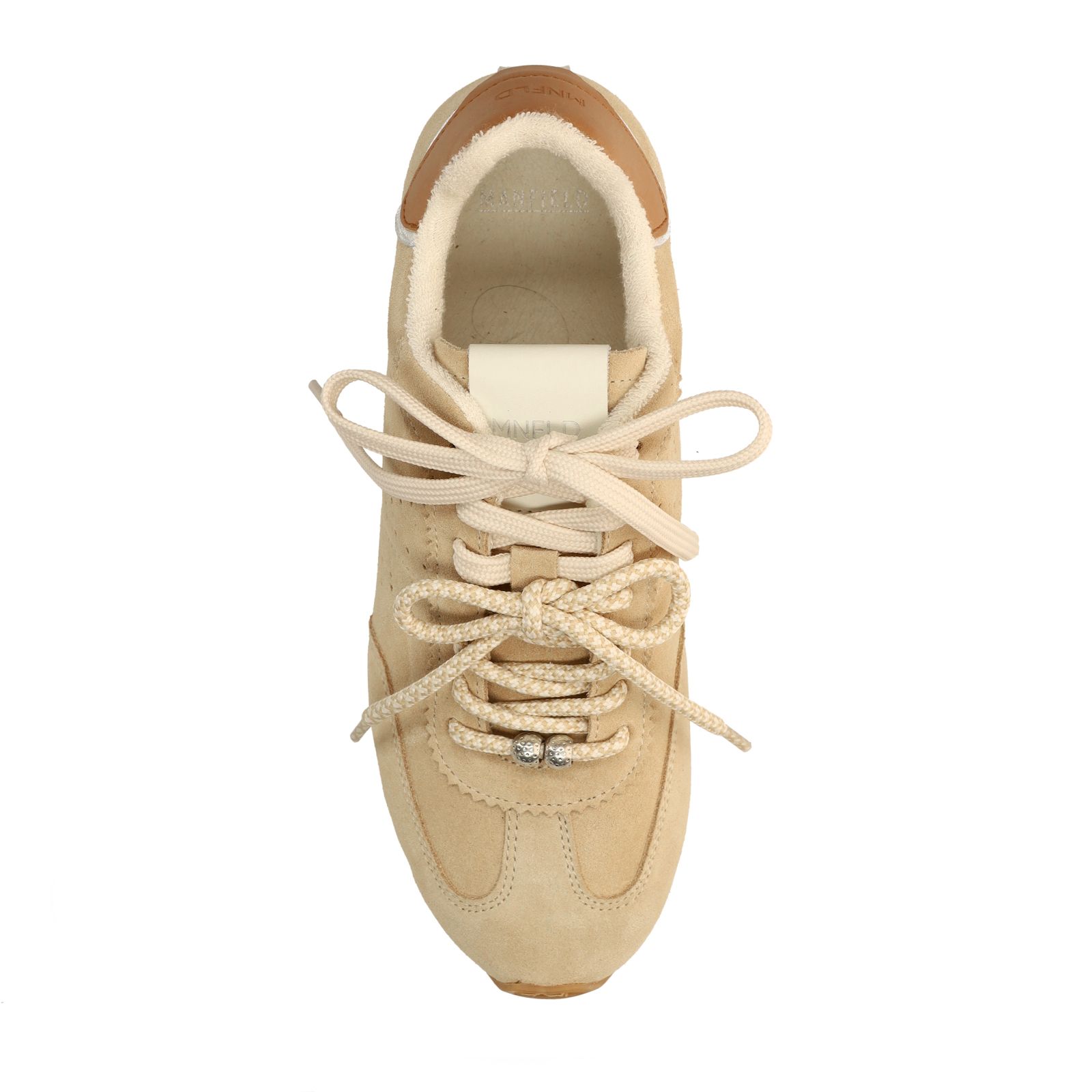Beigefarbene Veloursleder-Sneaker mit zwei Schnürsenkeln