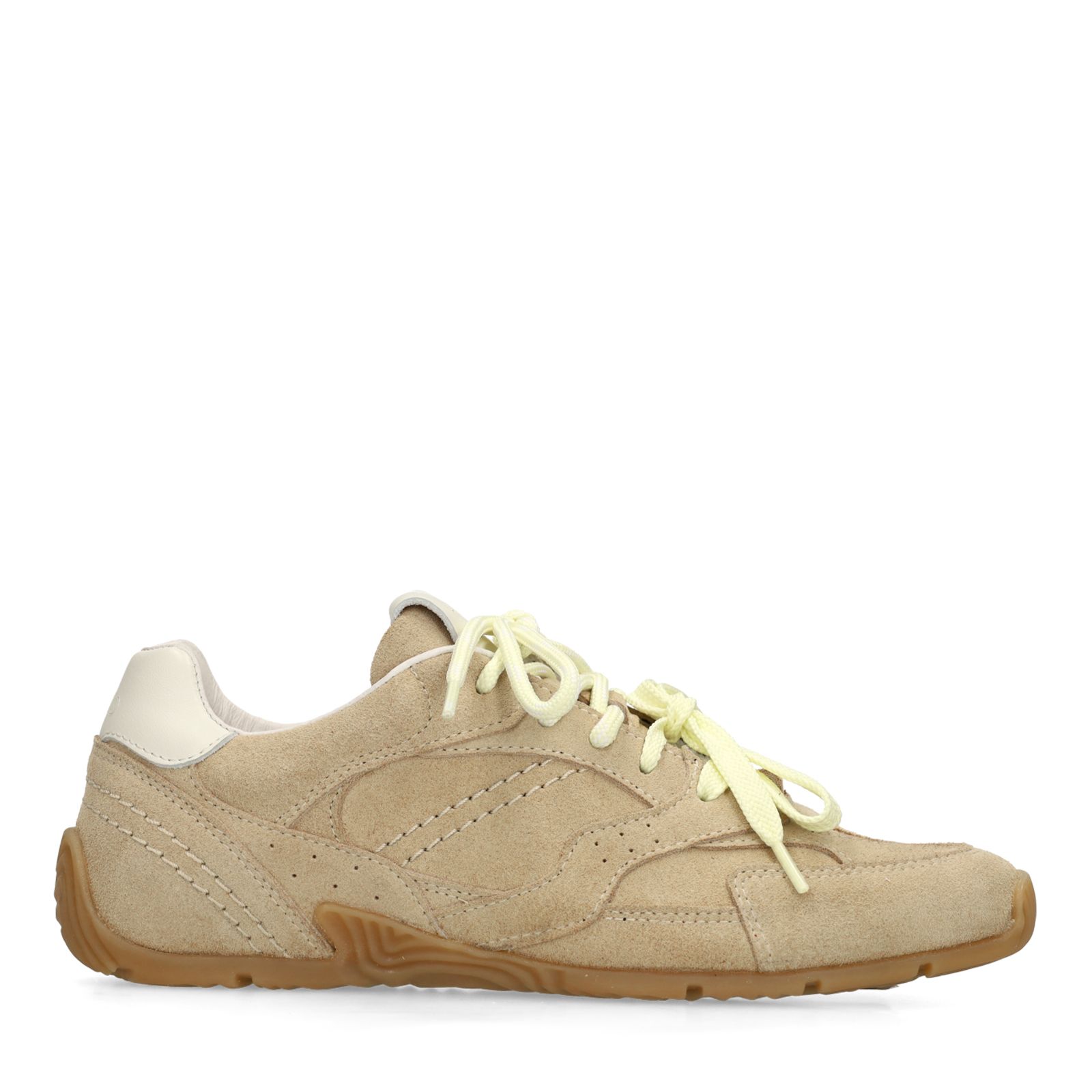 Beigefarbene Veloursleder-Sneaker mit zwei Schnürungen