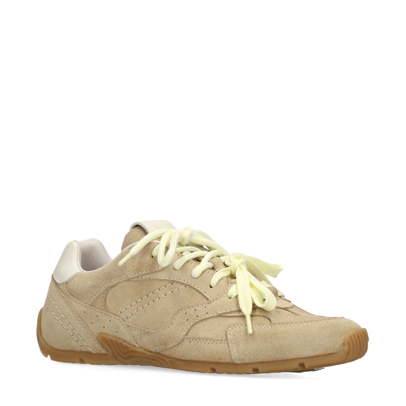 Beigefarbene Veloursleder-Sneaker mit zwei Schnürungen