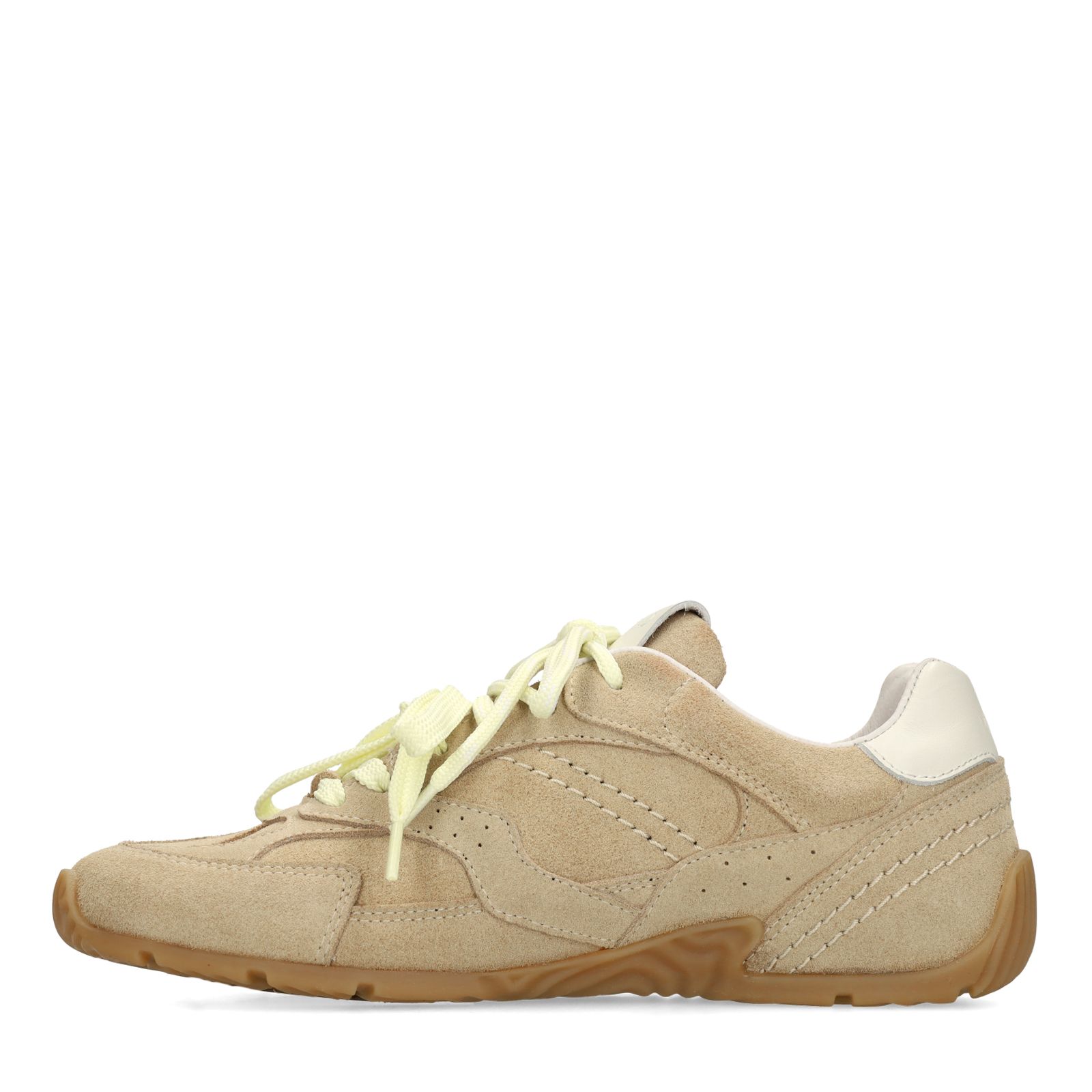 Beigefarbene Veloursleder-Sneaker mit zwei Schnürungen