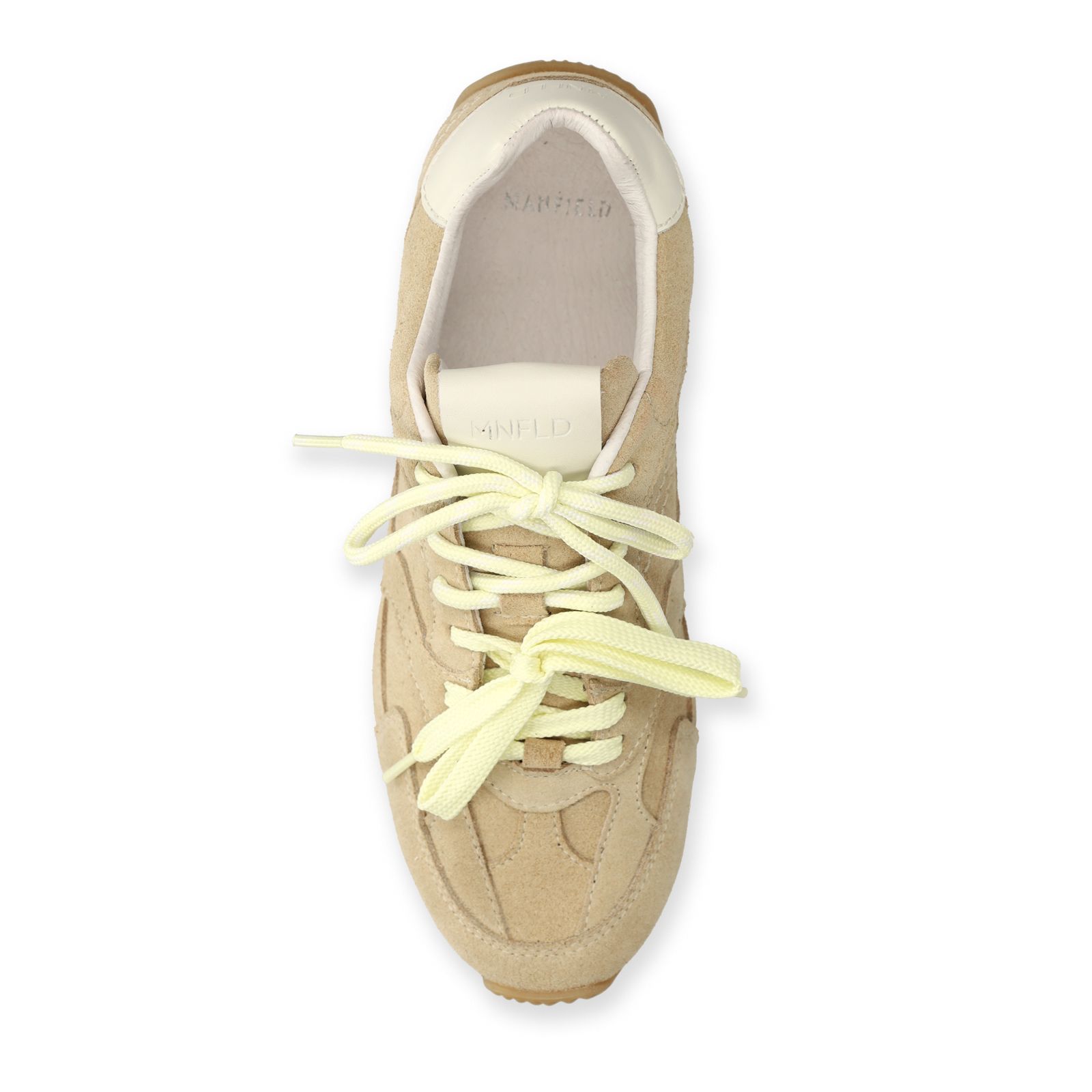 Beigefarbene Veloursleder-Sneaker mit zwei Schnürungen