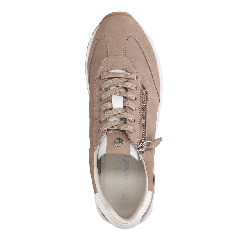 Taupe nubuck sneakers met rits