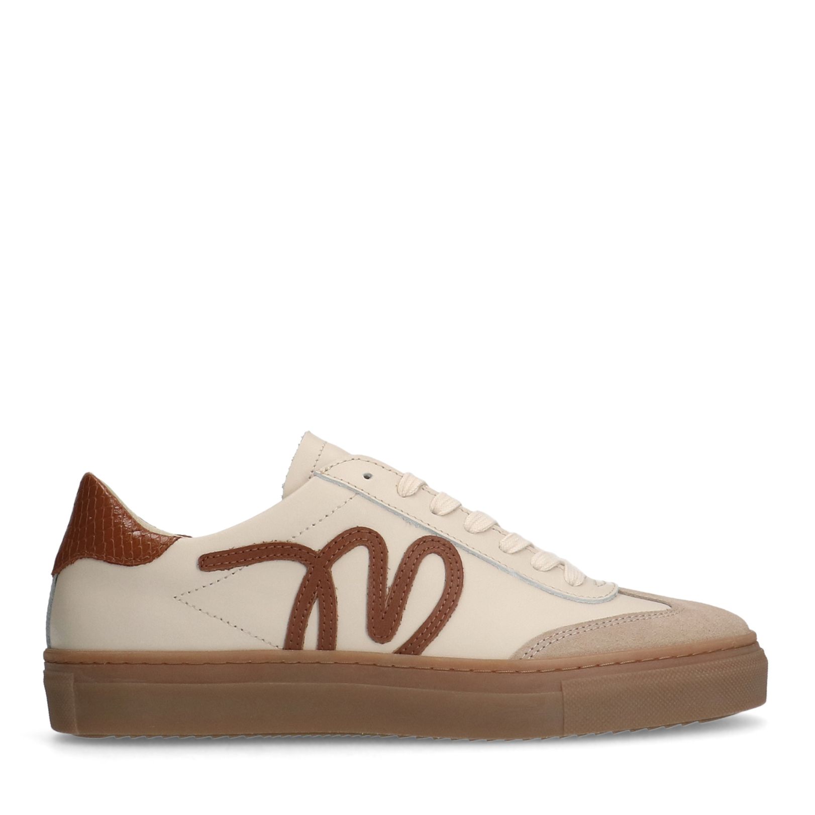 Beige leren sneakers met suède details