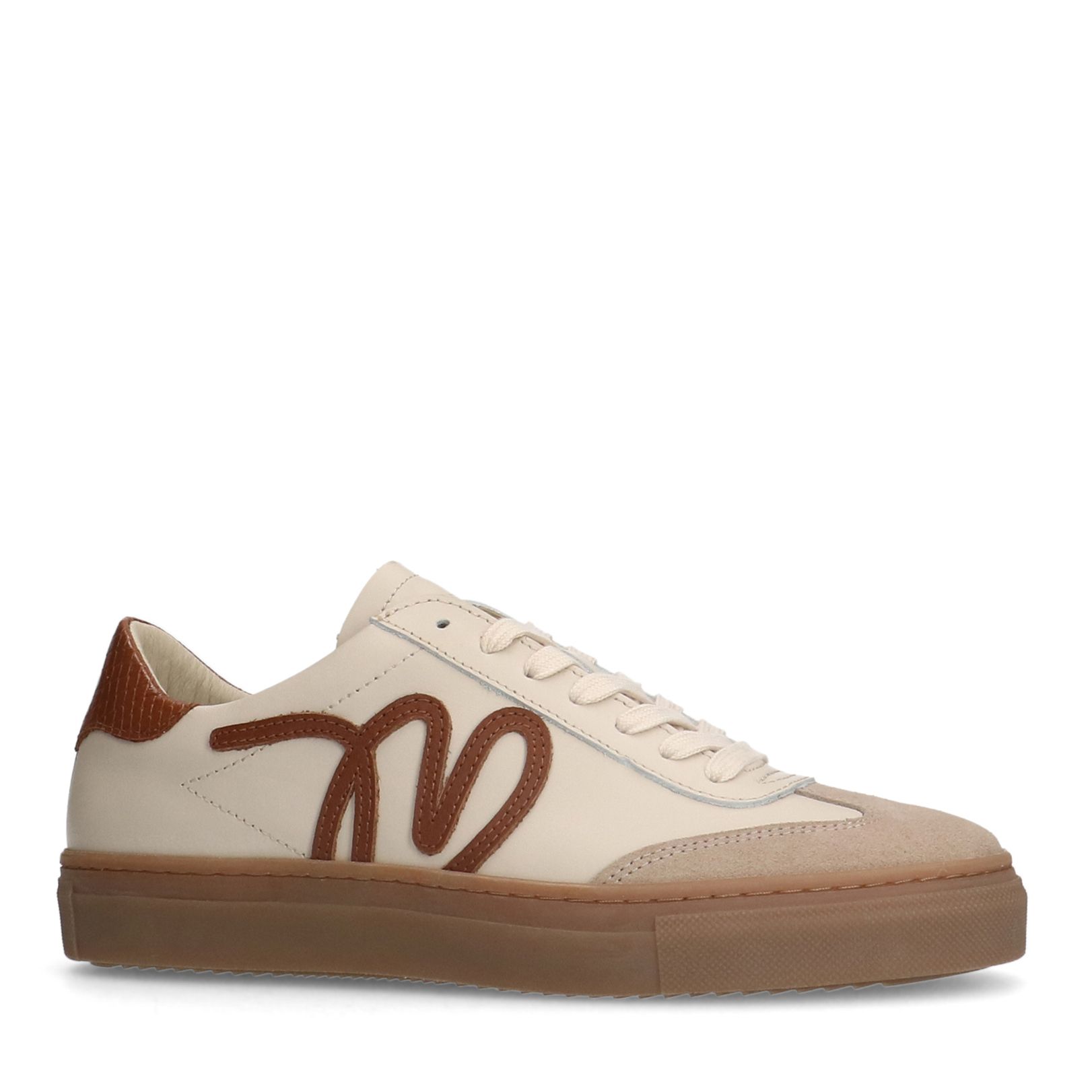 Beige leren sneakers met suède details
