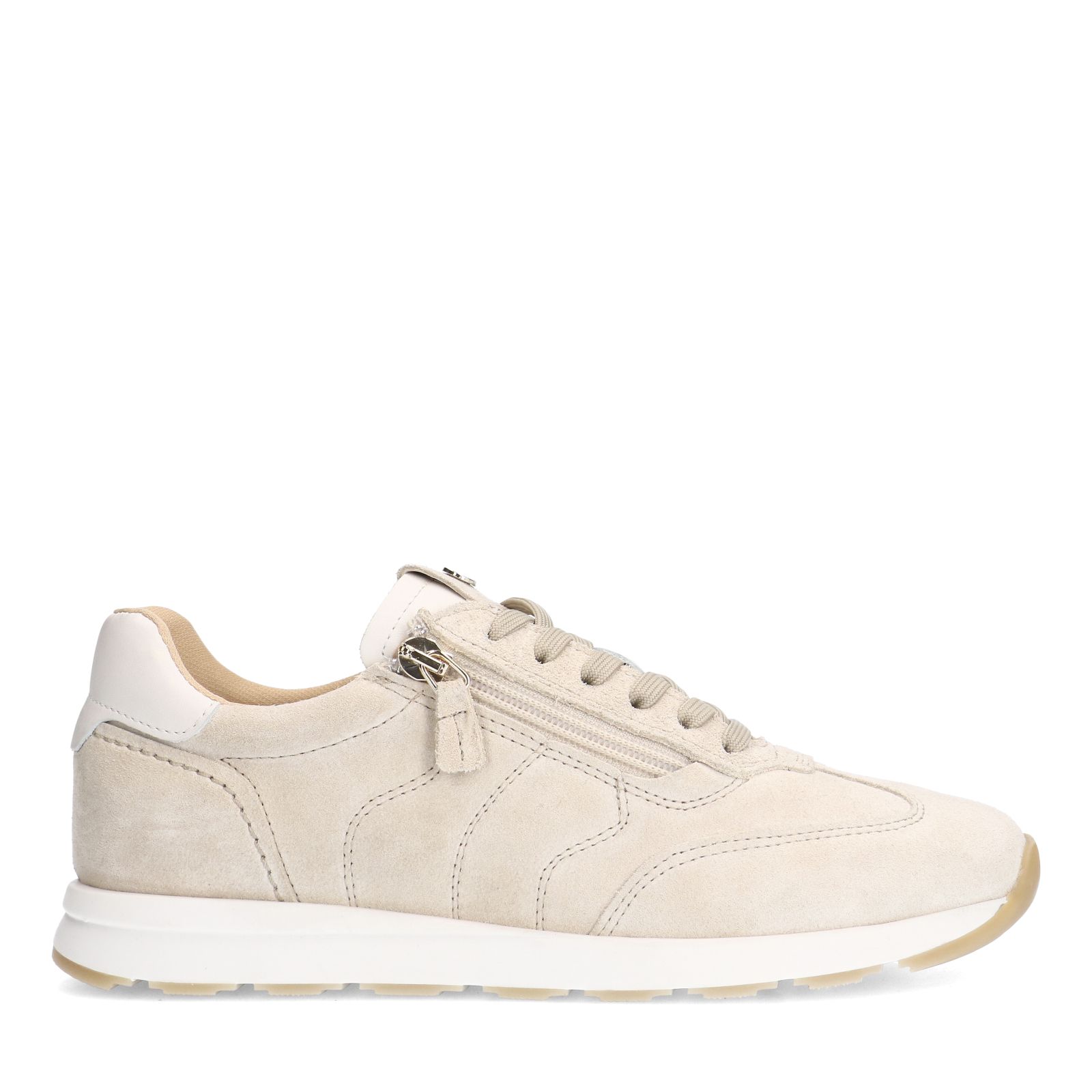 Beigefarbene Nubuk-Sneaker mit Reißverschluss