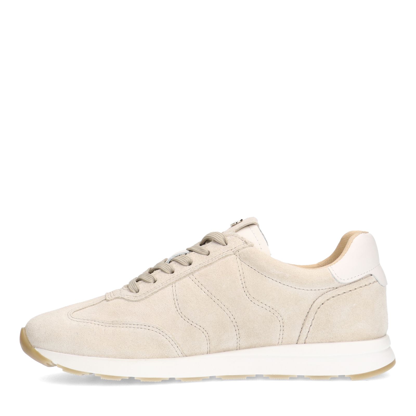 Beige suède sneakers met rits