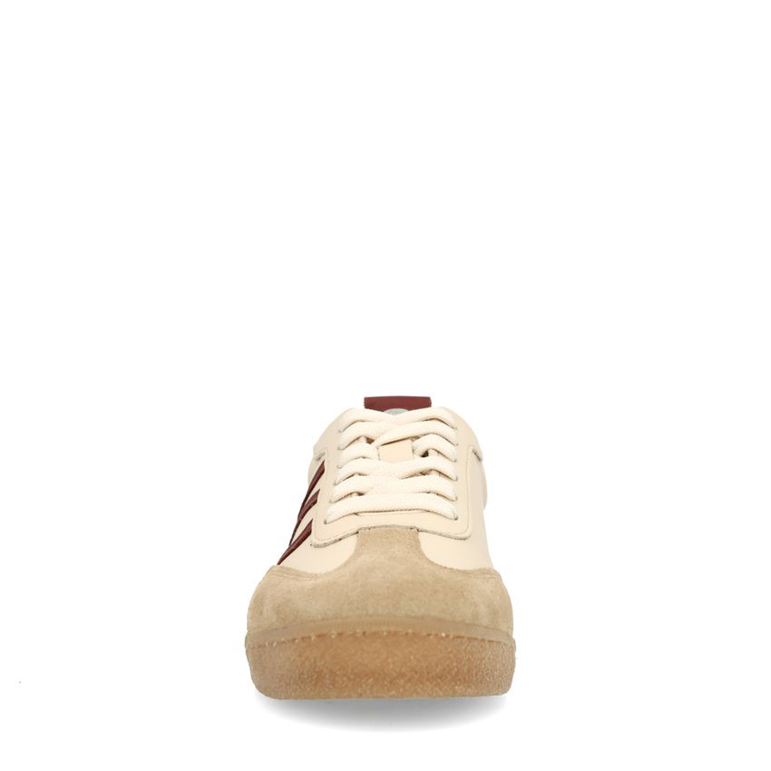 Beige sneakers met burgundy details