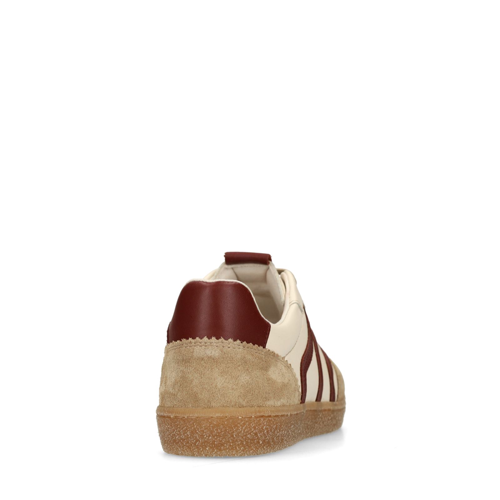 Beige sneakers met burgundy details