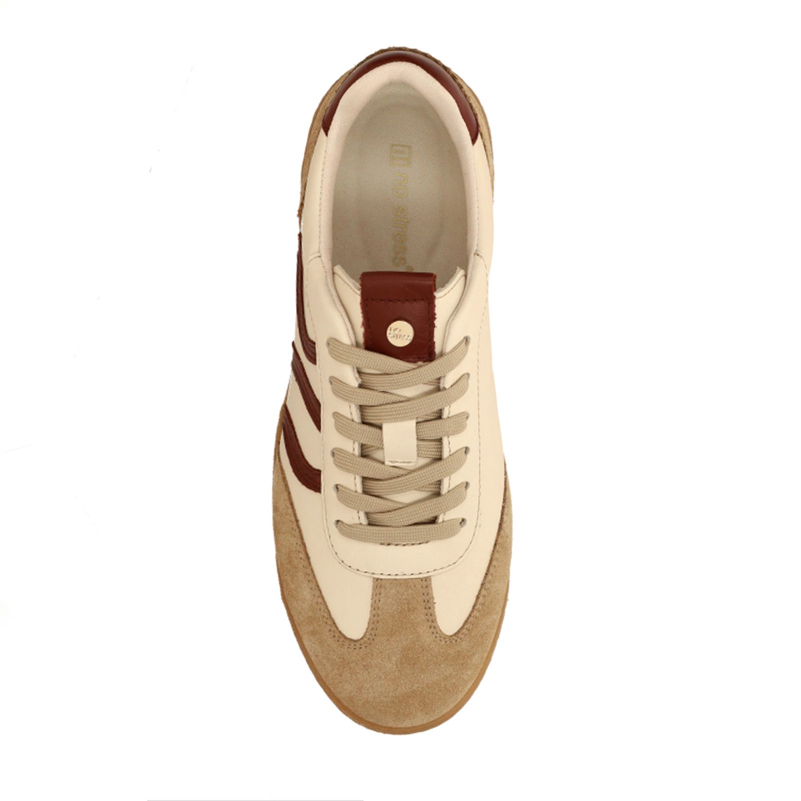 Beige sneakers met burgundy details