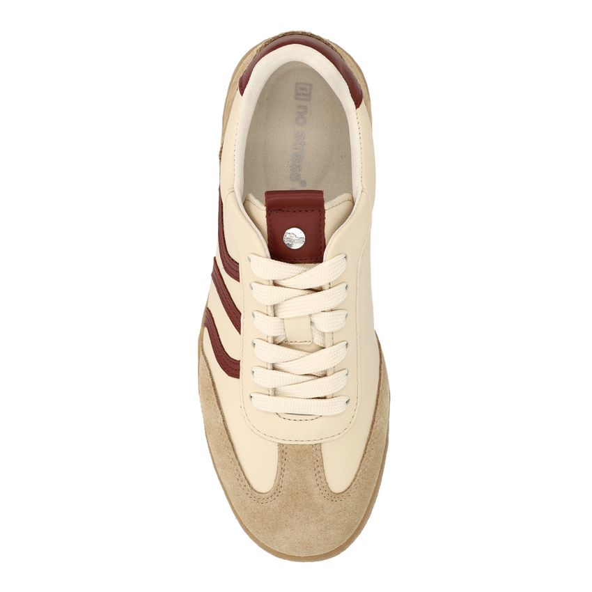 Beige sneakers met burgundy details