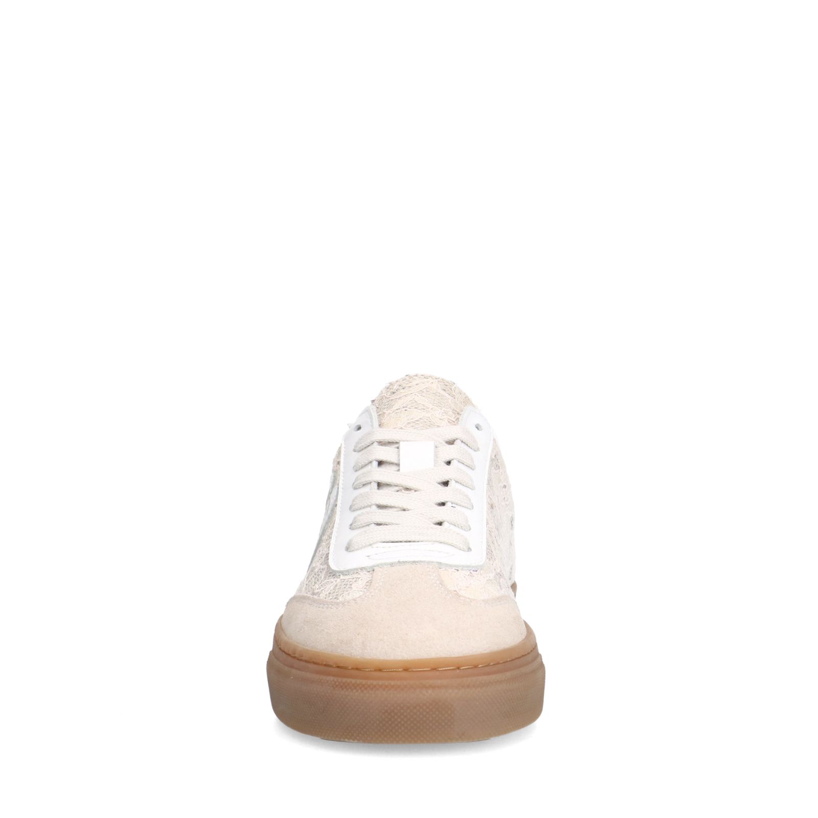 Beige leren sneakers met kanten details