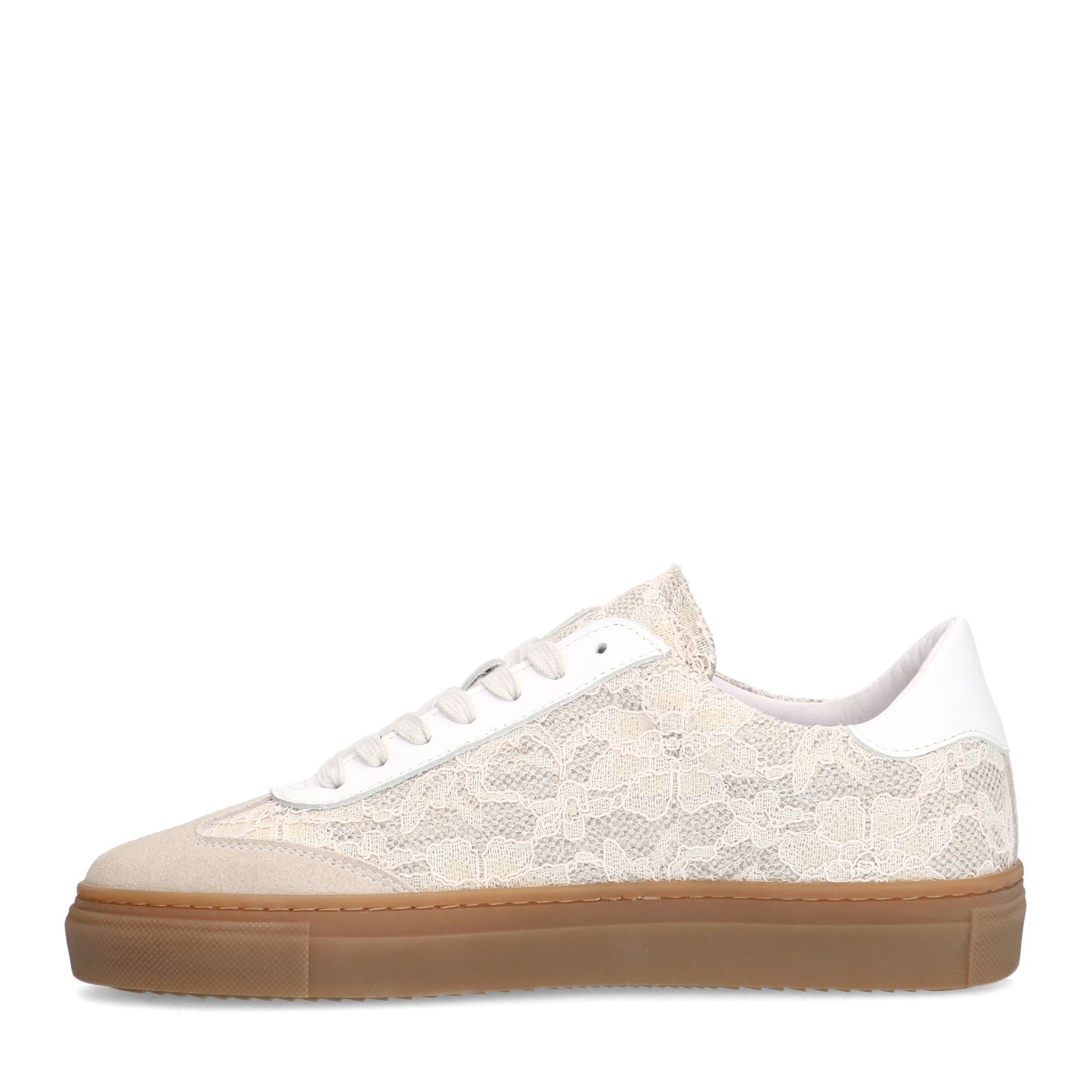 Beige leren sneakers met kanten details