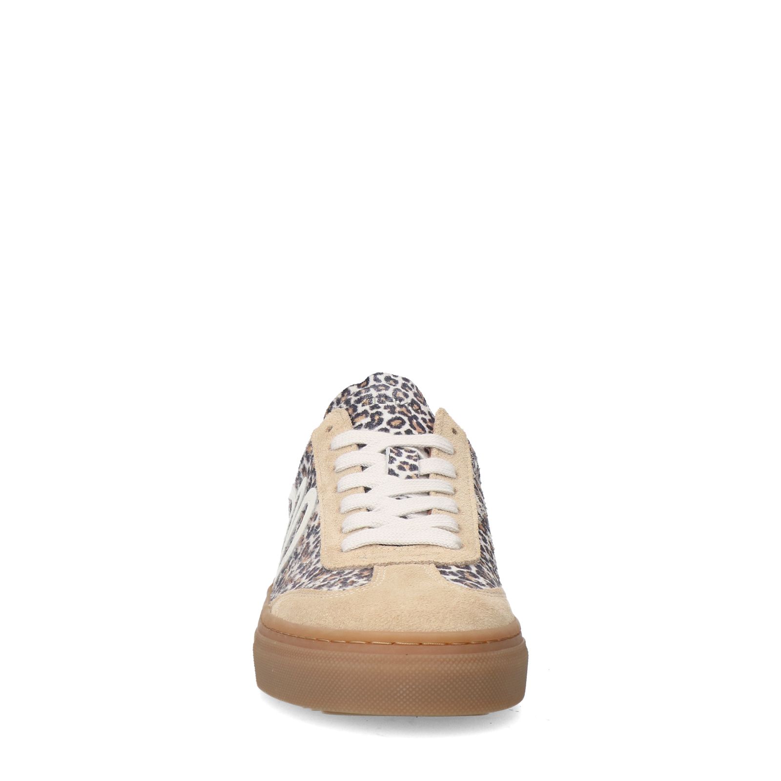 Beigefarbene Veloursleder-Sneaker mit Leoprint