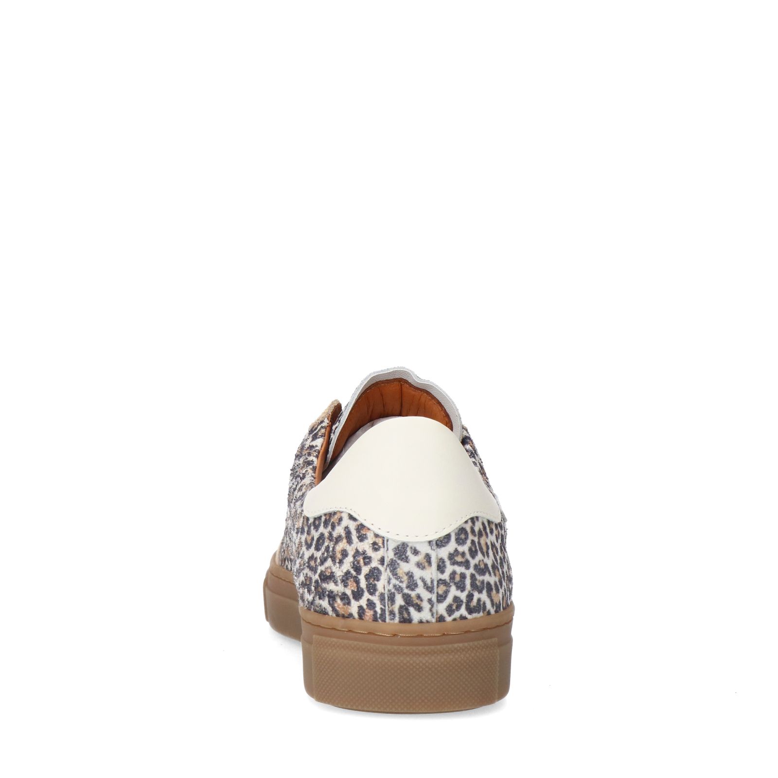 Beigefarbene Veloursleder-Sneaker mit Leoprint