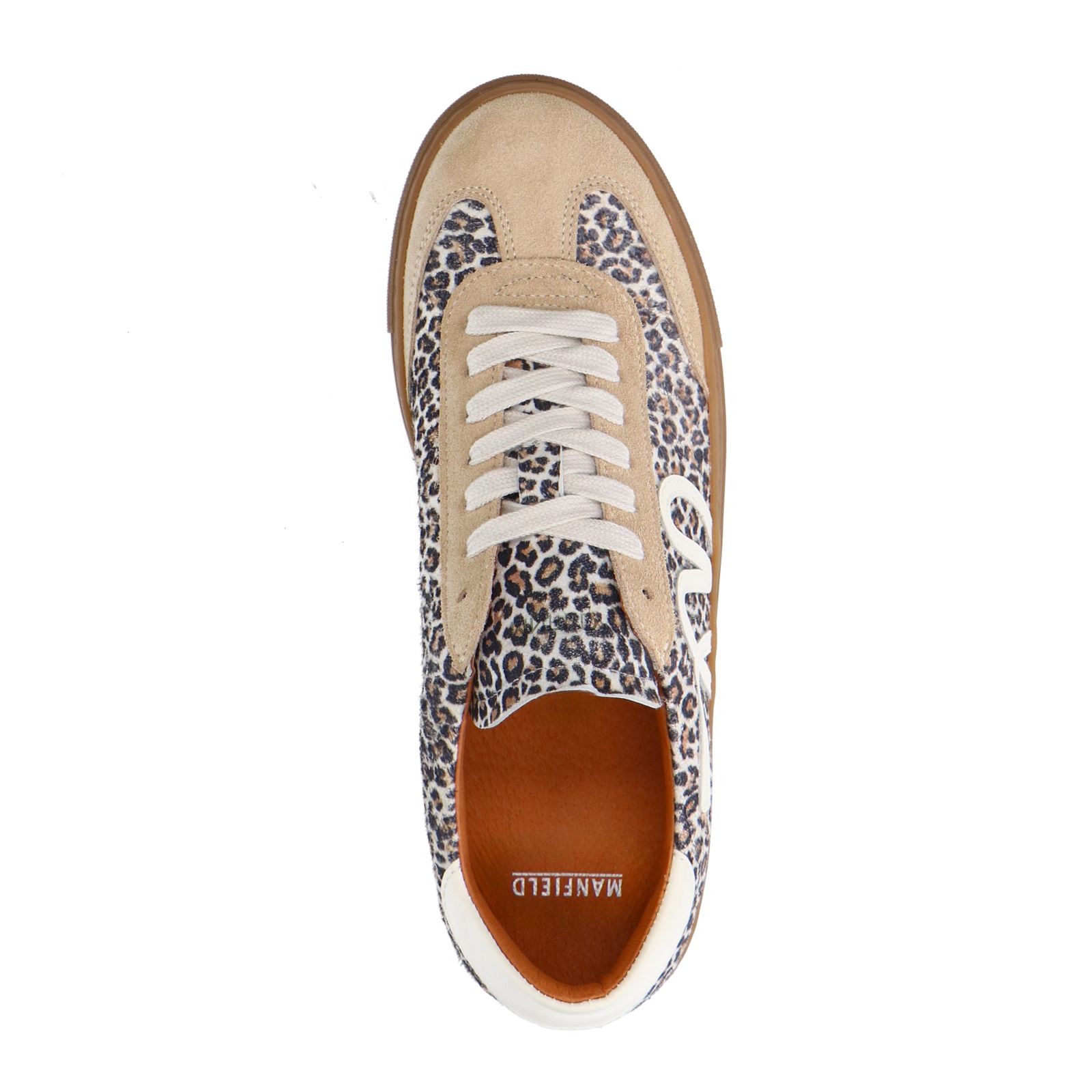 Beigefarbene Veloursleder-Sneaker mit Leoprint