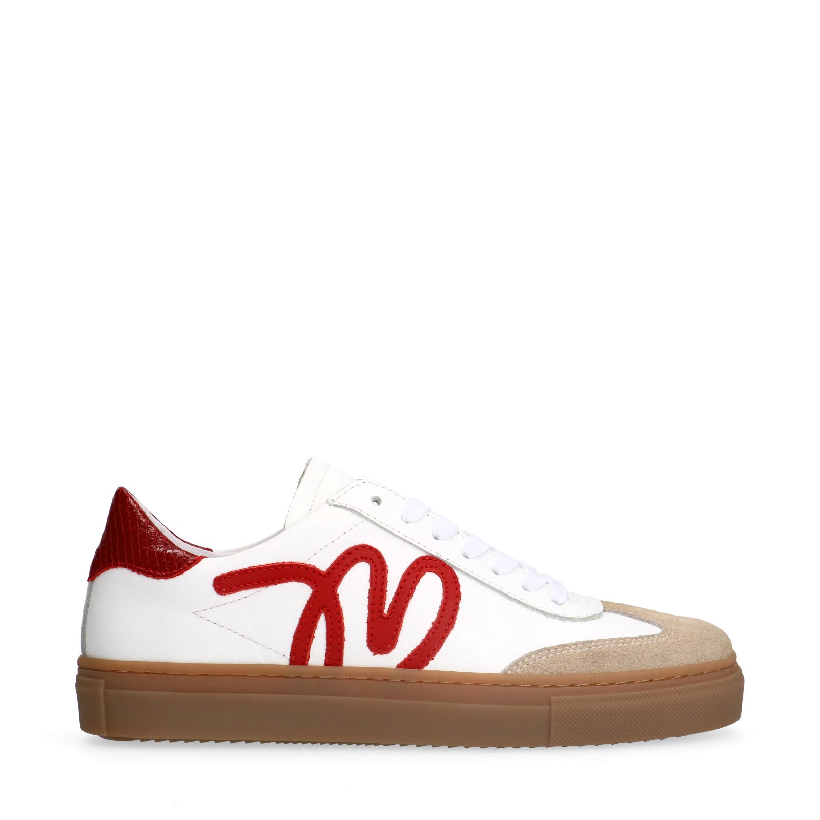 Weiße Ledersneaker mit roten Details
