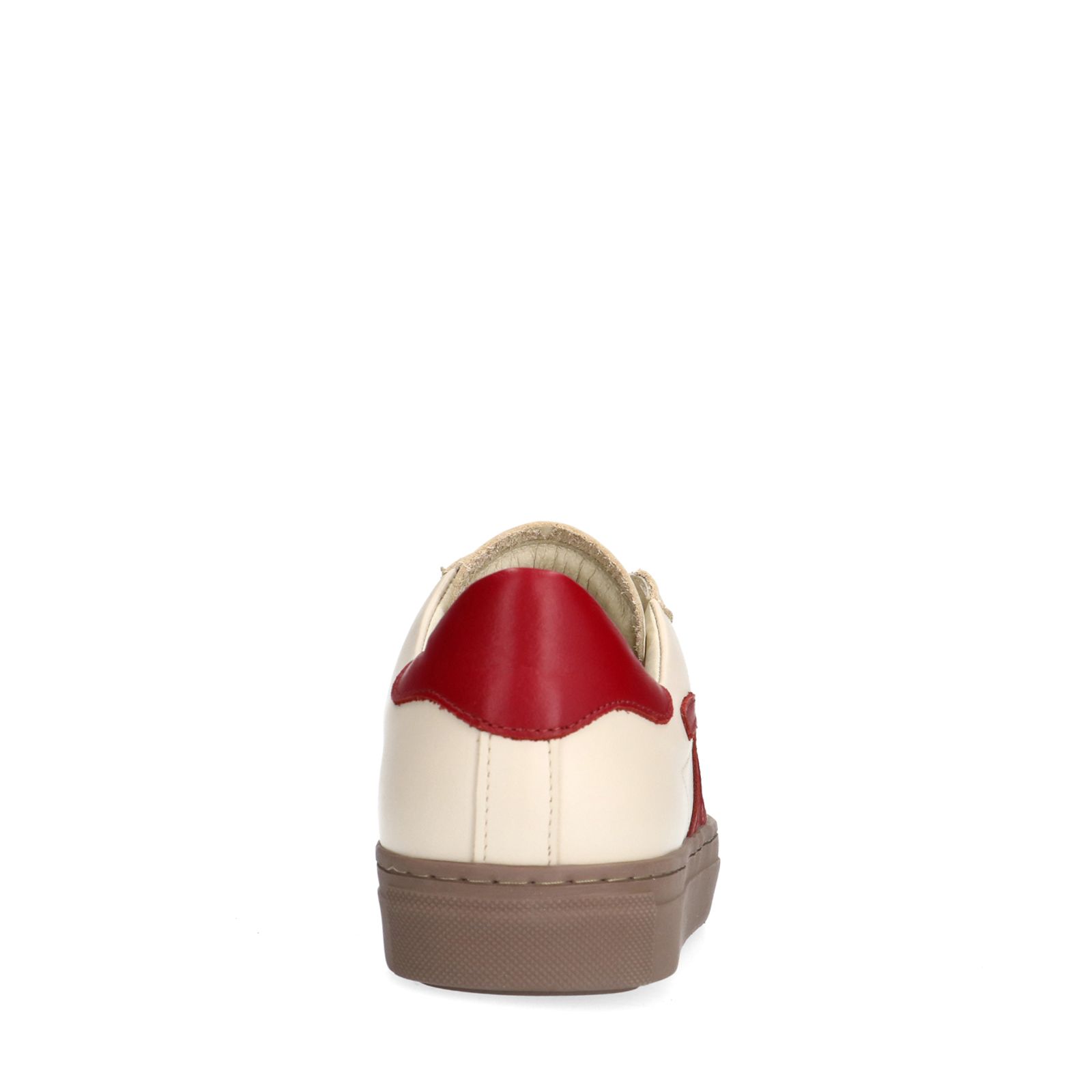 Beigefarbene Ledersneaker mit bordeauxroten Details