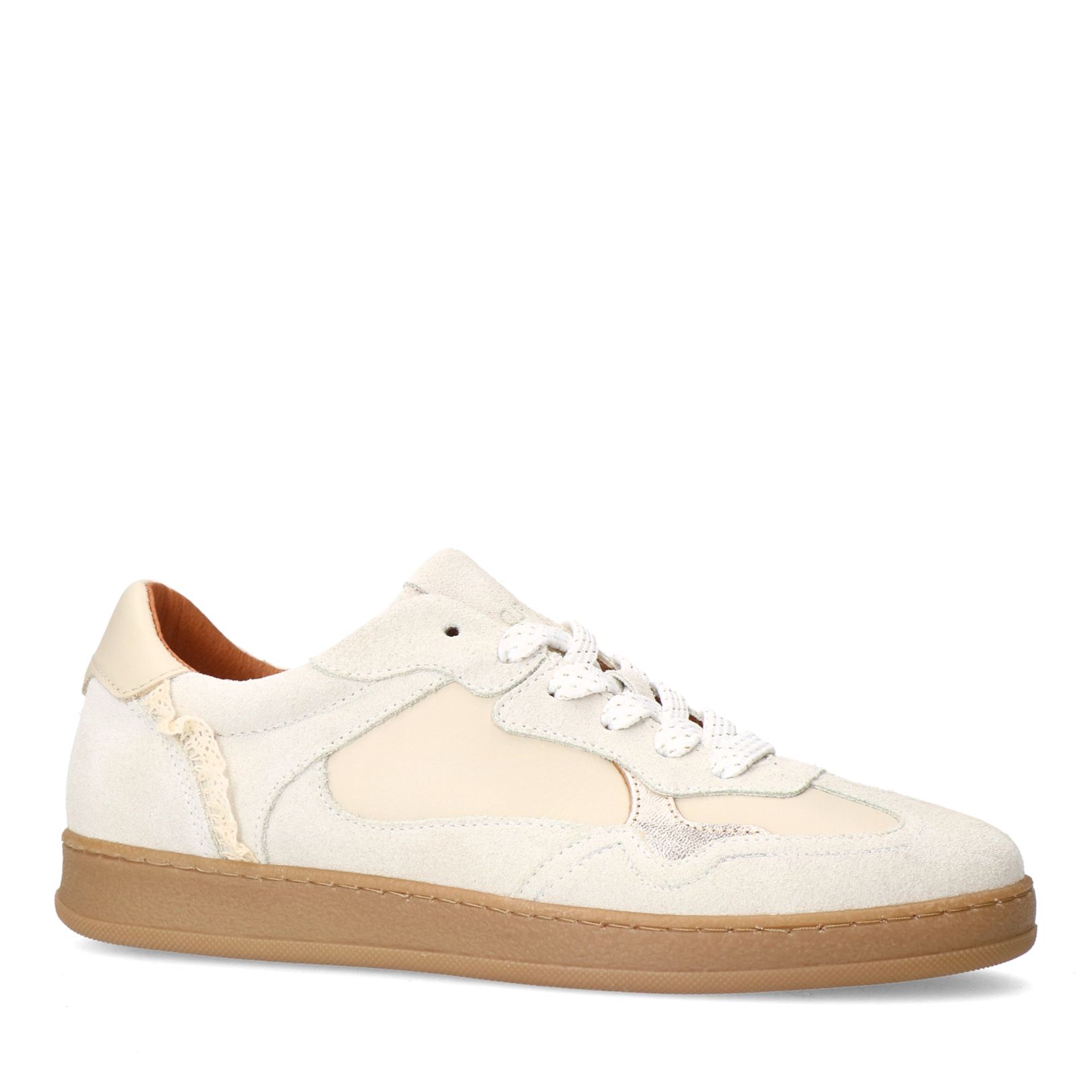 Beigefarbene Ledersneaker mit Veloursleder-Details