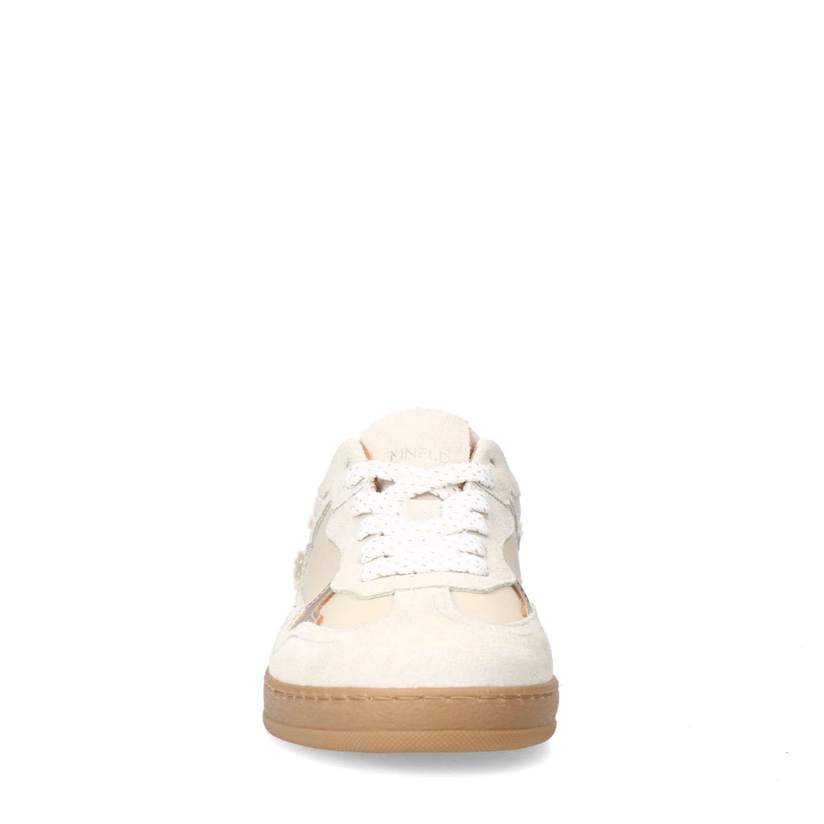 Beigefarbene Ledersneaker mit Veloursleder-Details