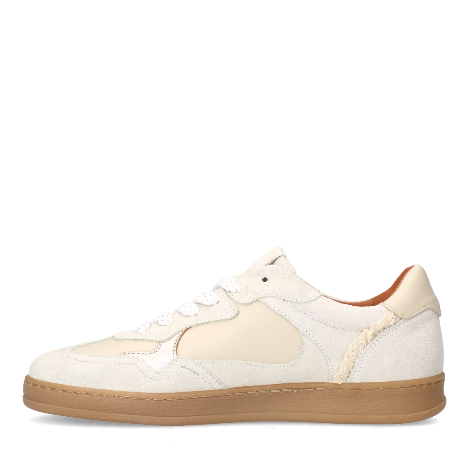 Beigefarbene Ledersneaker mit Veloursleder-Details