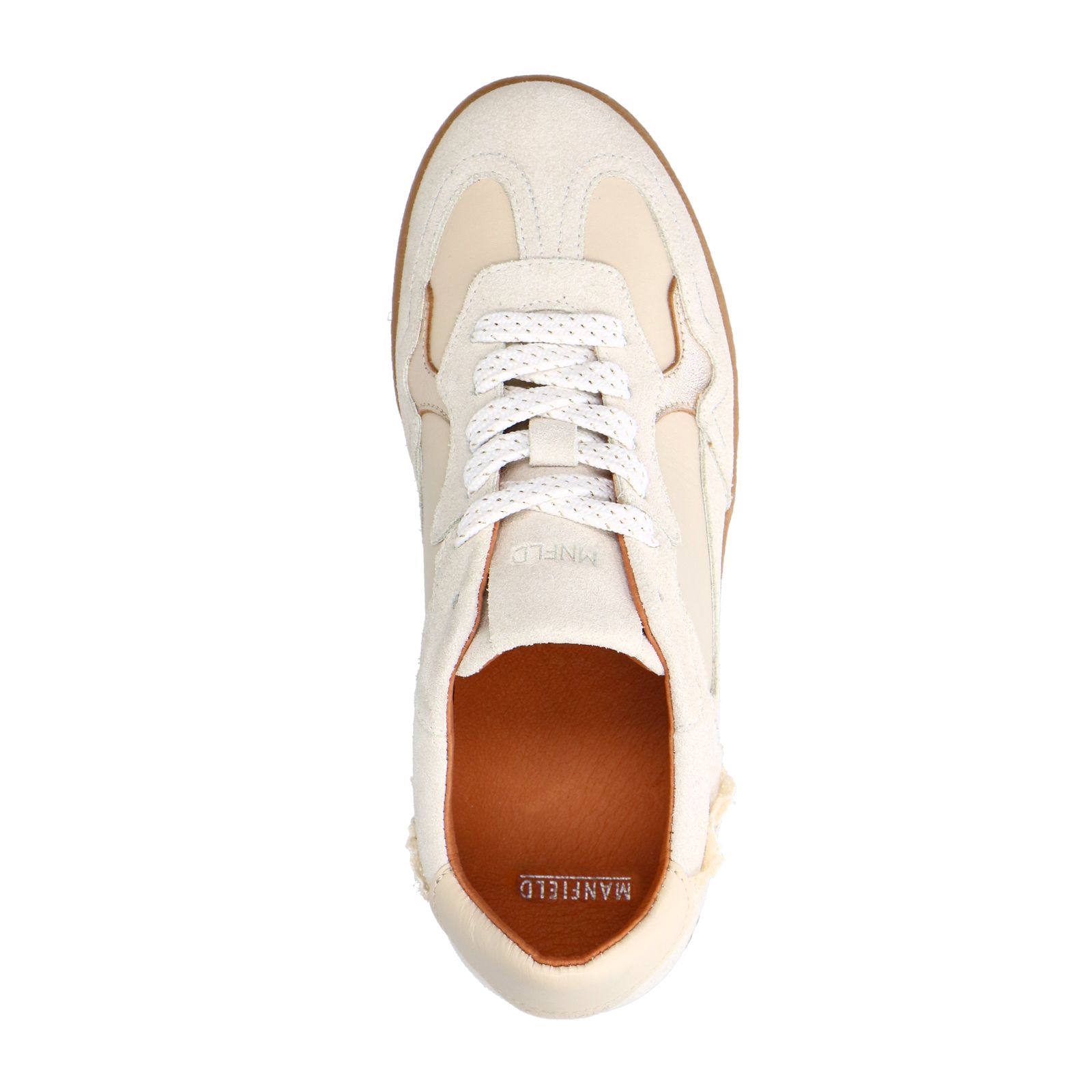 Beigefarbene Ledersneaker mit Veloursleder-Details