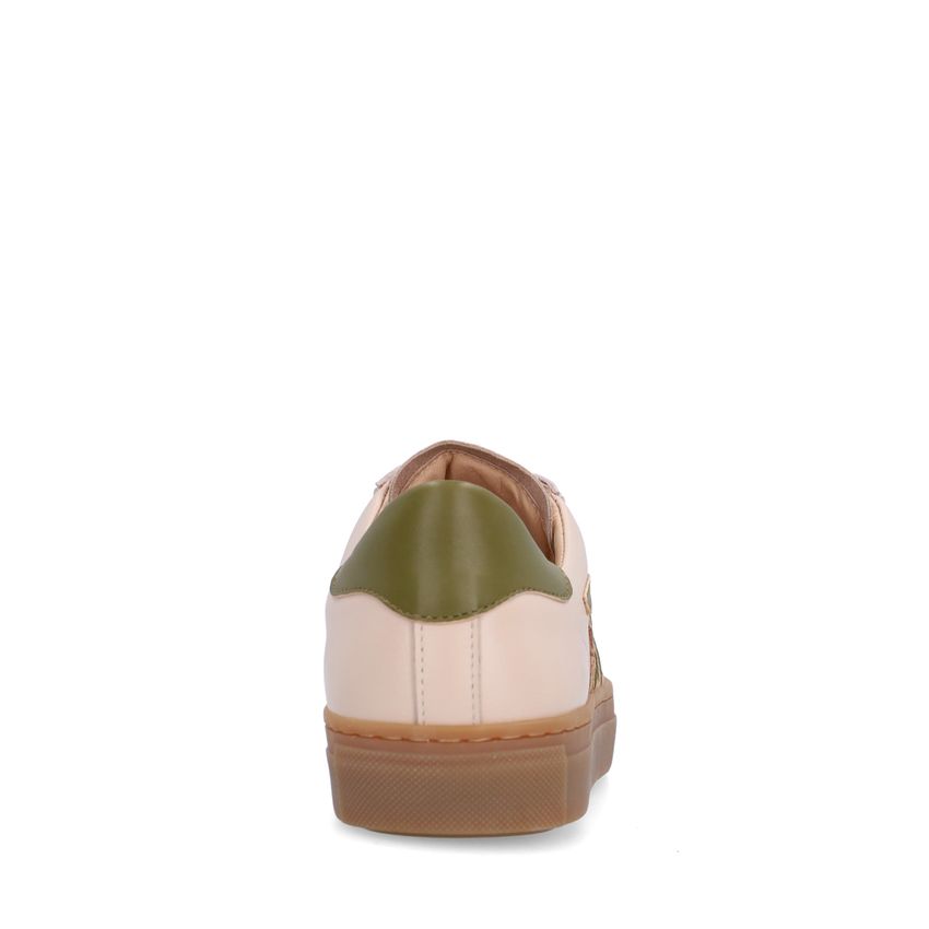 Beigefarbene Ledersneaker mit grünen Details