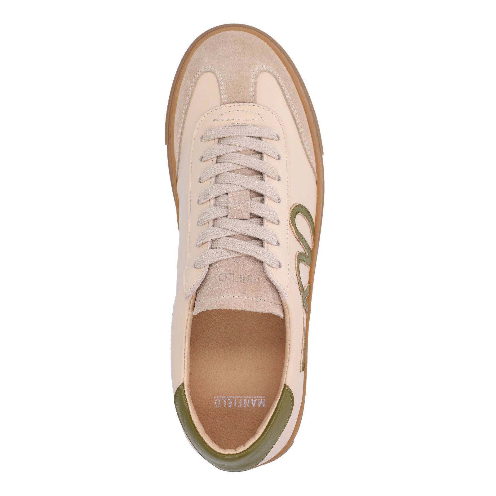 Beige leren sneakers met groene details