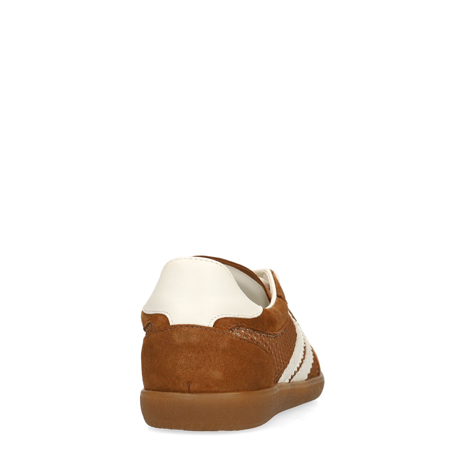 Cognac suède sneakers met mesh details