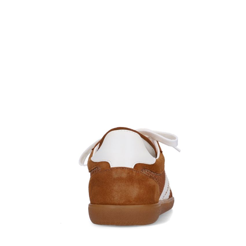 Cognacfarbene Veloursleder-Sneaker mit Mesh-Details