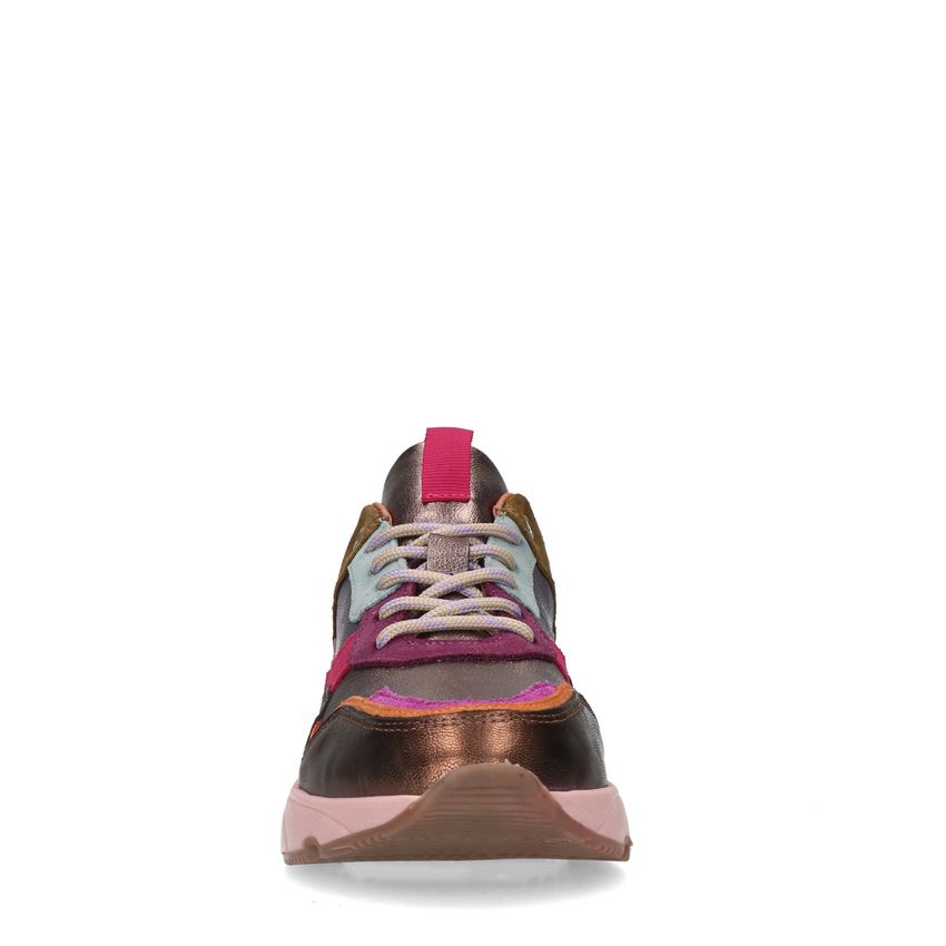 Roze leren sneakers met metallic details