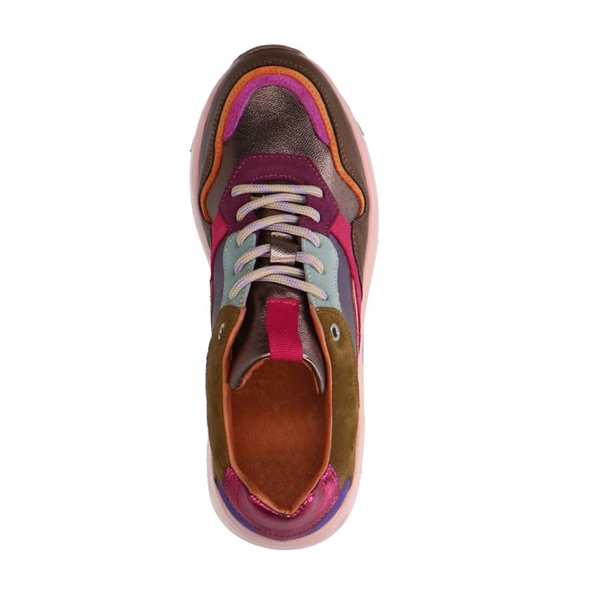 Roze leren sneakers met metallic details