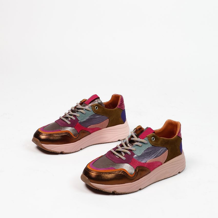 Roze leren sneakers met metallic details