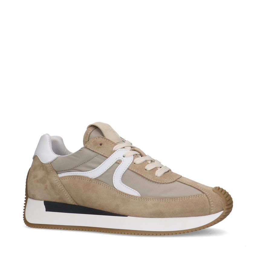 Beige suède sneakers met leren details