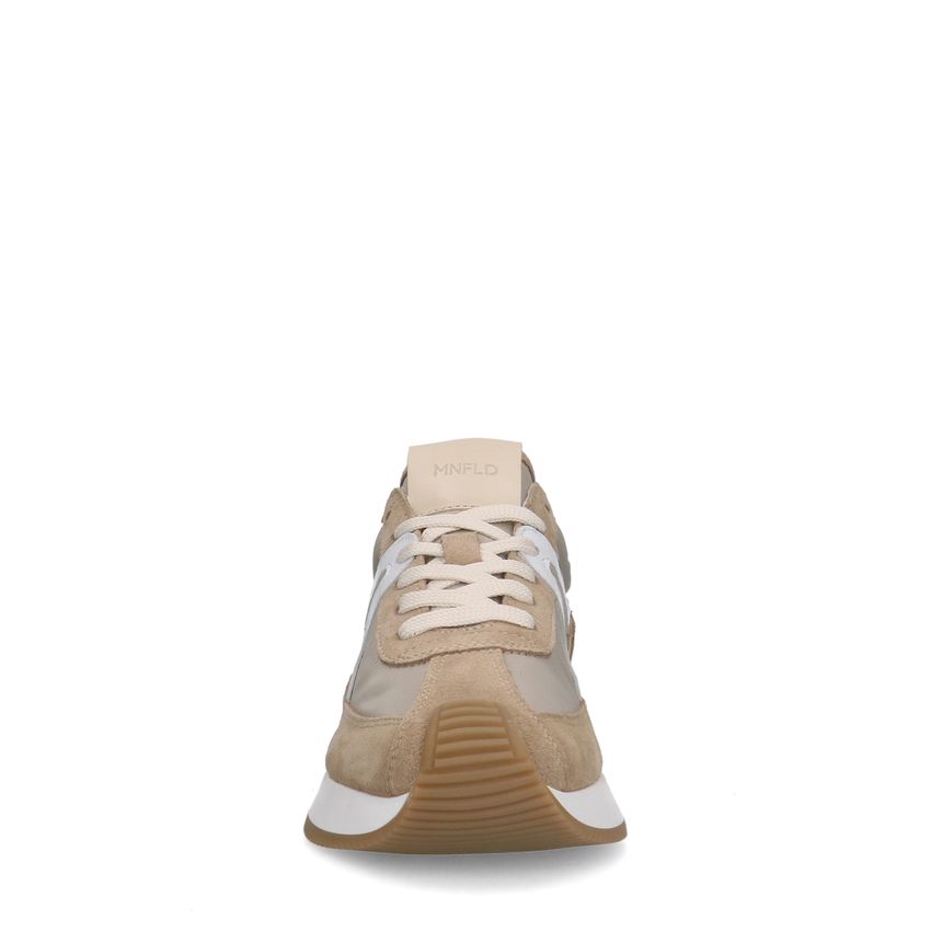 Beige suède sneakers met leren details