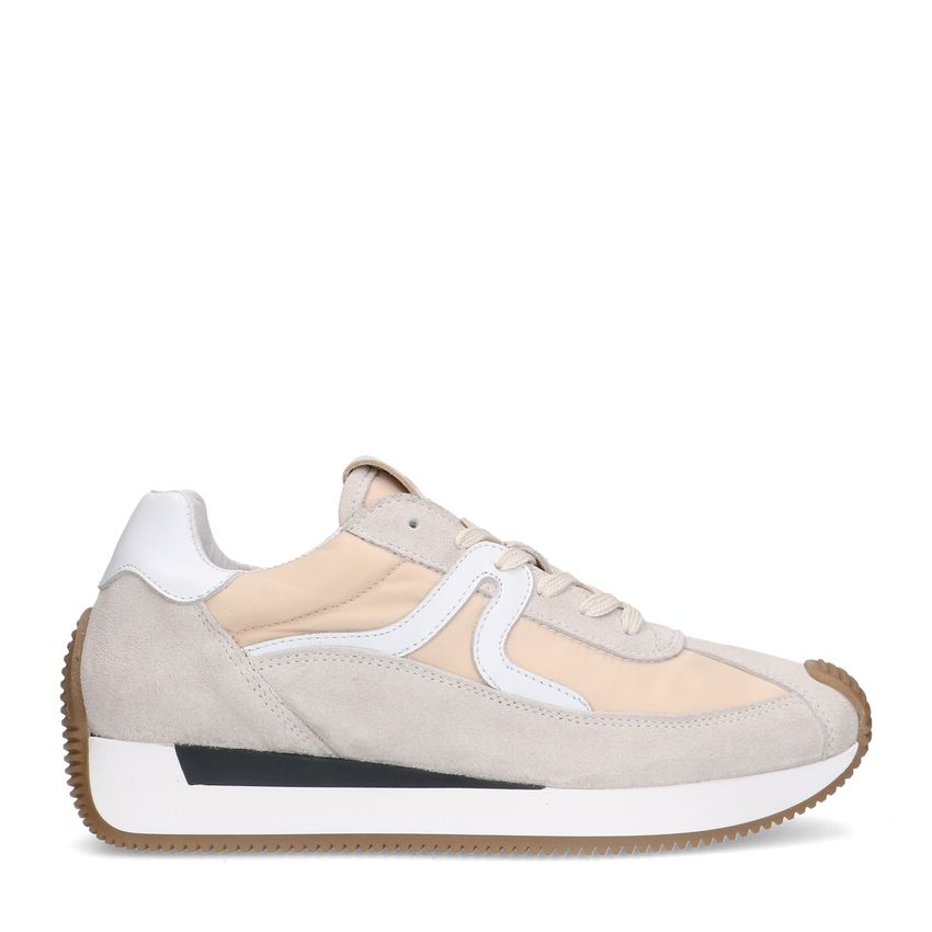 Beige suède sneaker met leren details