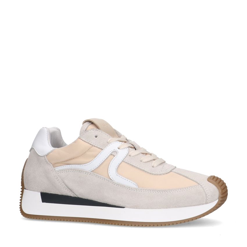 Beige suède sneaker met leren details